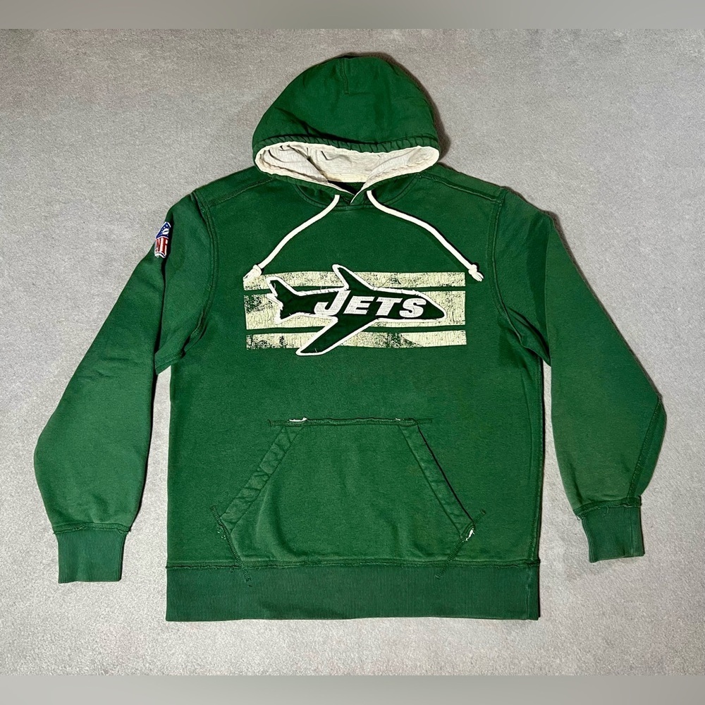 NFL Vintage Collection New York Jets Hoodie Mens Large Green Pullover Distressed